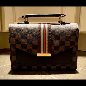 Crossbody / Clutch; Brown Check w / Red & Green Stripe